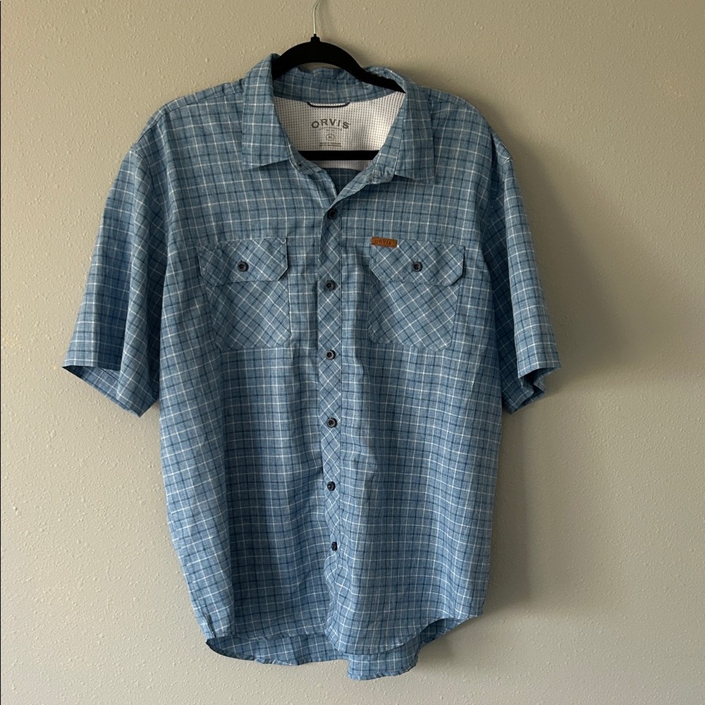 Orvis Light Blue Checkered Casual Shirt